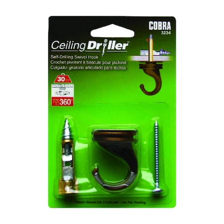 Ceiling Driller Cobra  5-1/2 in. L Antique Steel Self-Drilling Ceiling Hook 30 lb. cap. 3234